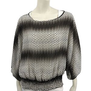 Larry Levine New Women’s L Brown Cream Striped Loose Fit Round Neck Blouse